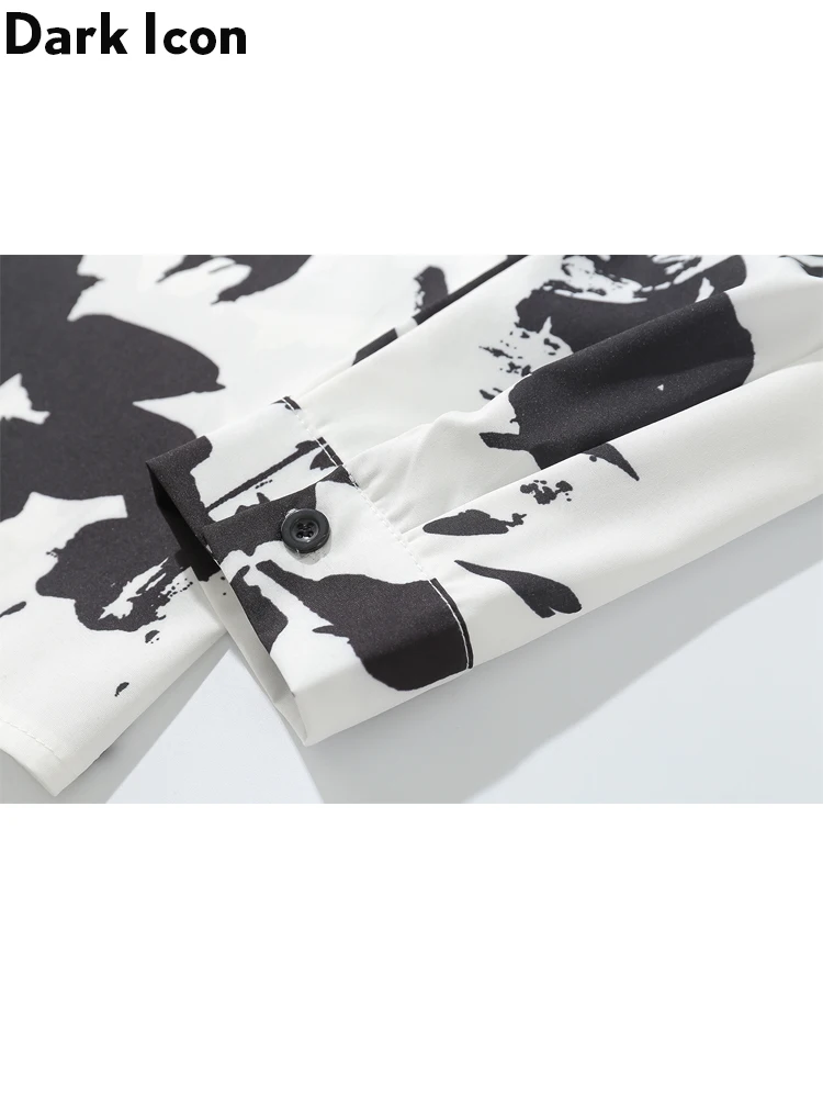 Dark Icon Printing Men's Shirt Long Sleeve Turn-down Collar Casual Shirts Men