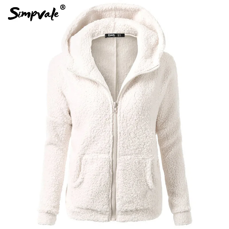 SIMPVALE Women Loose Plus Velvet Coat With Hat Female Keep Warm Zipper Fly Blended Hoodies Add Fluff Little Thin Overcoat S~XXL | Женская