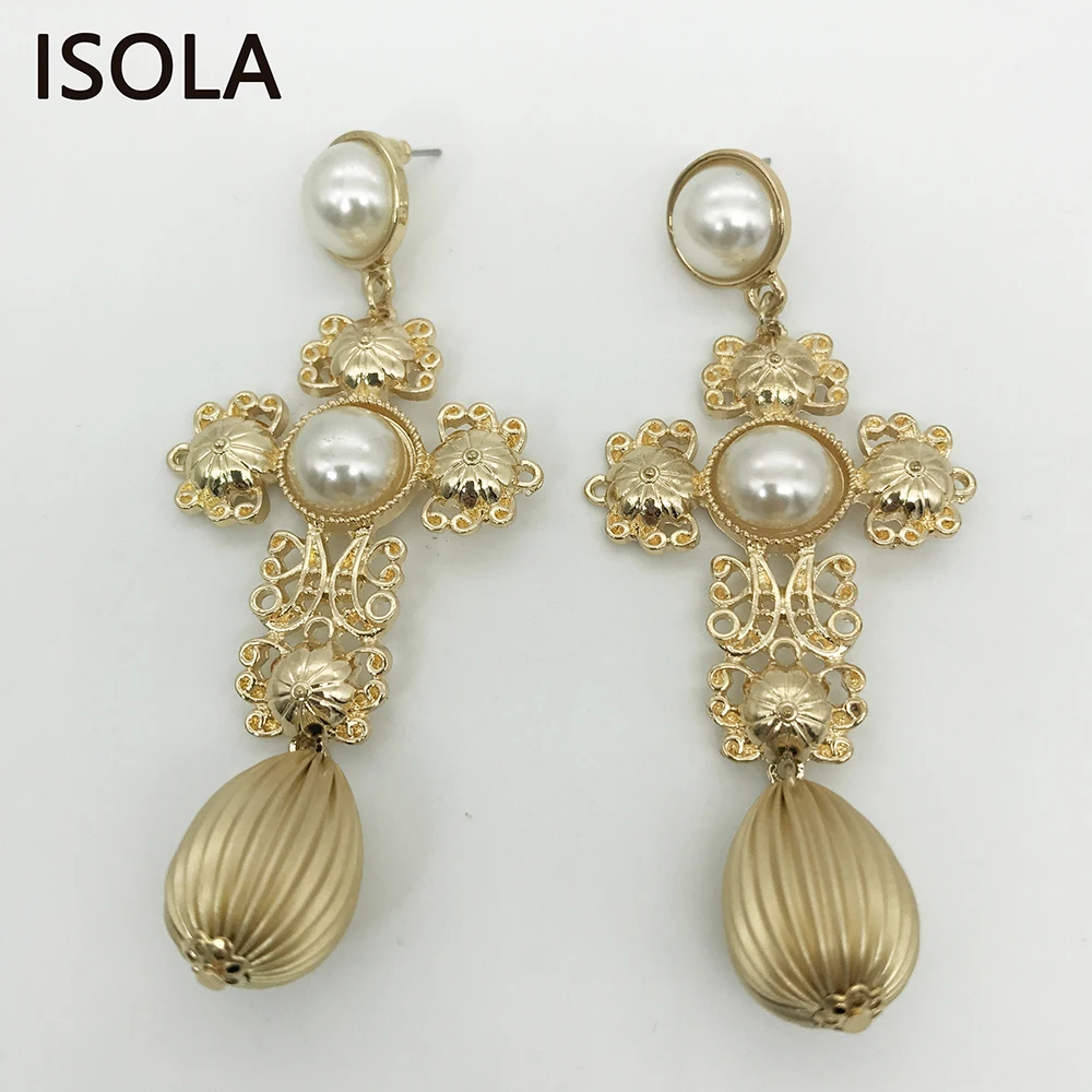 

ISOLA Classic Simulated Pearl Settled On Middle Hanging Oval Fruits Statement Baroque Earrings For Scenography Actor Jewelry