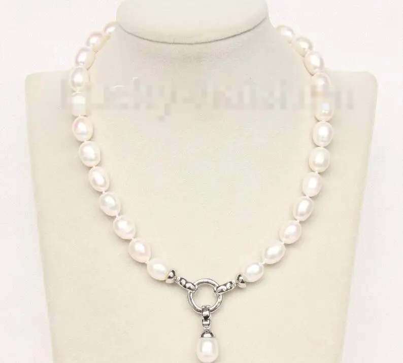 

Free shipping hot sale Women Bridal Wedding Jewelry >>17" 13mm rice white pearls necklace pendant Platinum Plated clasp j9833