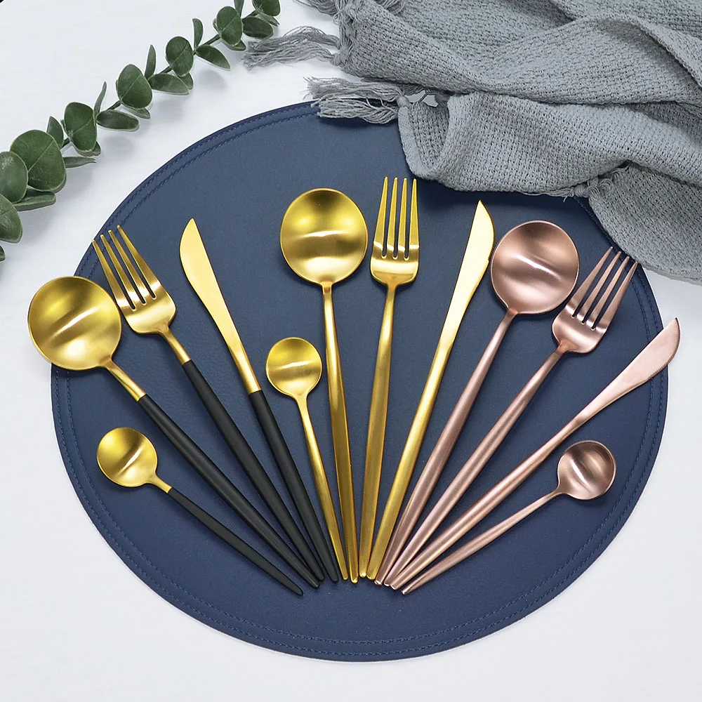 

Luxury Dinnerware Set Stainless Steel Knives Forks Spoons Western Cutlery Home Party Matte Tableware Set Gift 4pcs