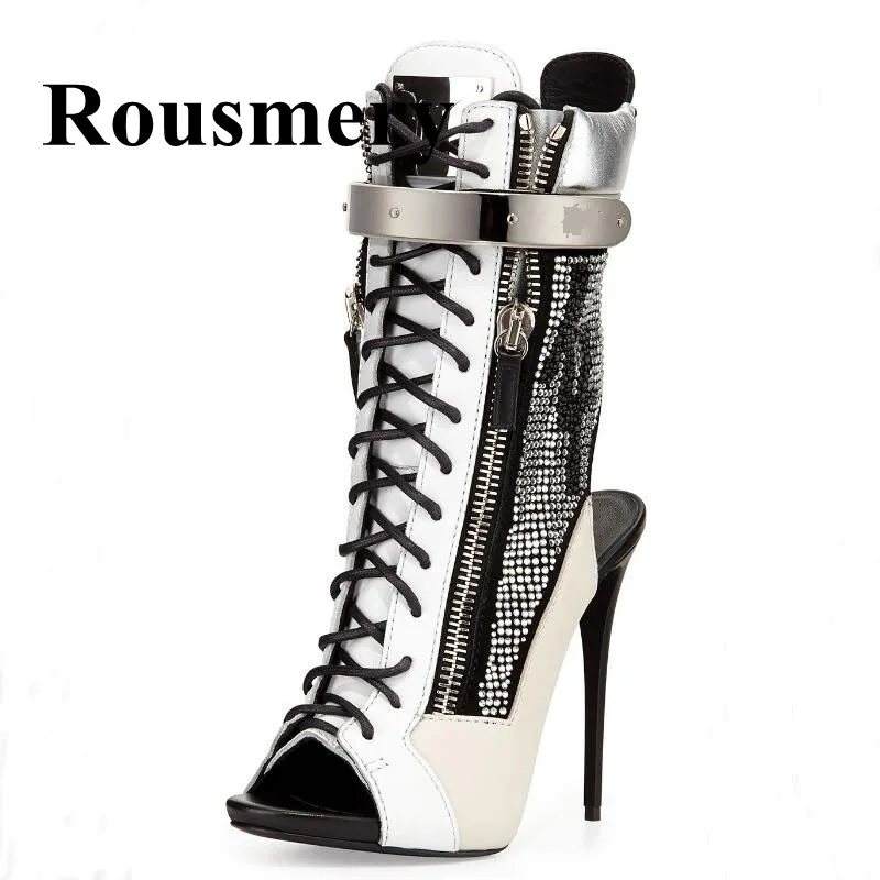 

2018 Hottest Sexy Thin High Heel Peep Toe Cross-Tied Peep Toe Mixed Color Crystal Spring And Autumn Shoes Fashion Women Sandals