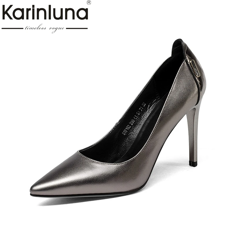 KarinLuna 2018 Spring Autumn Hot Sale Sexy Women Shallow Pumps Genuine Leather High Heels slip-on Ol Shoes Woman Size 33-39