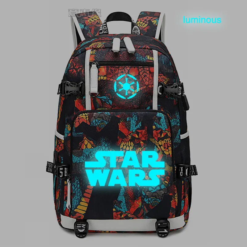 Рюкзак с изображениями из новых «Звездных войн» сумка для ноутбука мужские дорожные сумки USB Кот teather светящийся Оксфорд рюкзак школьный ранец - Цвет: Хаки