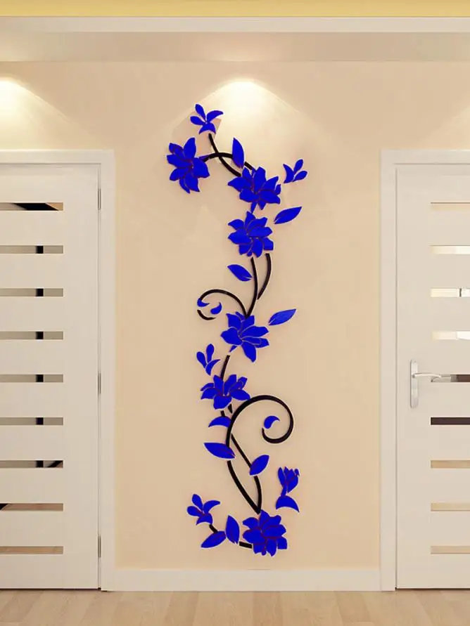 3D ваза Цветочное дерево DIY Съемные художественные виниловые наклейки на стену Наклейка Фреска домашний декор для спальни ТВ фоновое украшение - Цвет: Тёмно-синий