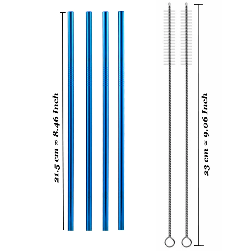 5 шт. Экологичная многоразовая солома из нержавеющей стали 304, солома из металла для смузи, набор соломинок для питья с кистью и сумкой - Цвет: Blue A4