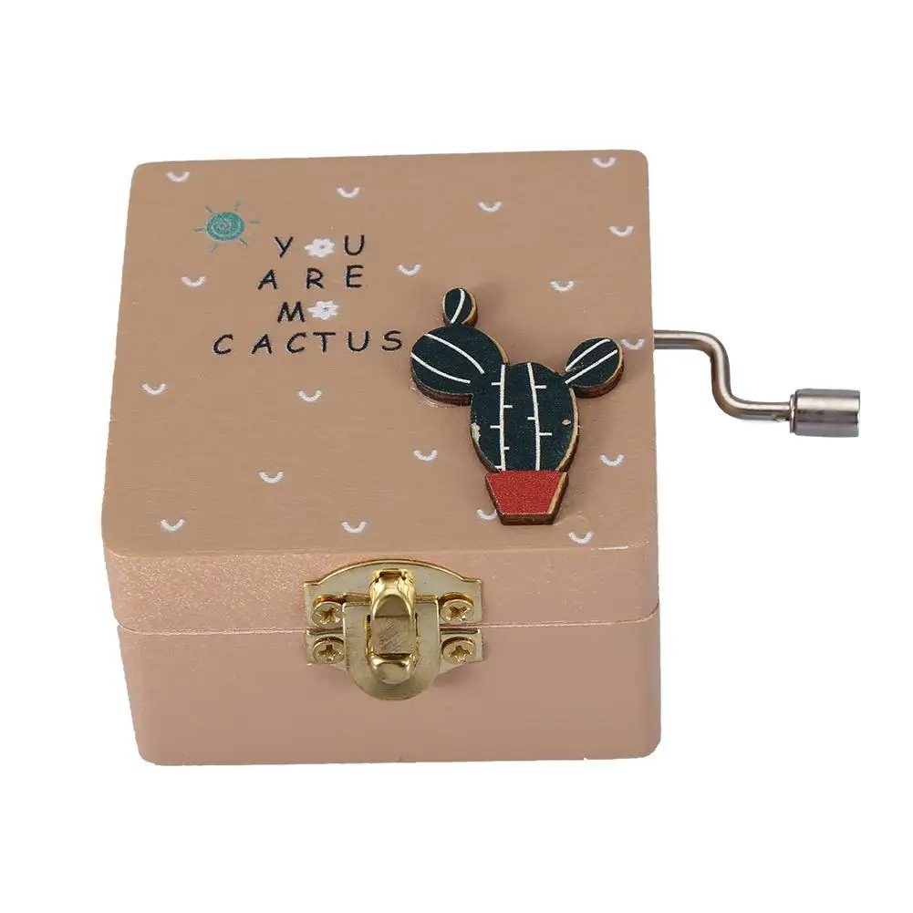 Мини-деревянная музыкальная шкатулка с рукояткой Механическая Музыкальная шкатулка с изображением кактуса подарок на день рождения, Рождество или День святого Валентина - Цвет: Цвет: желтый