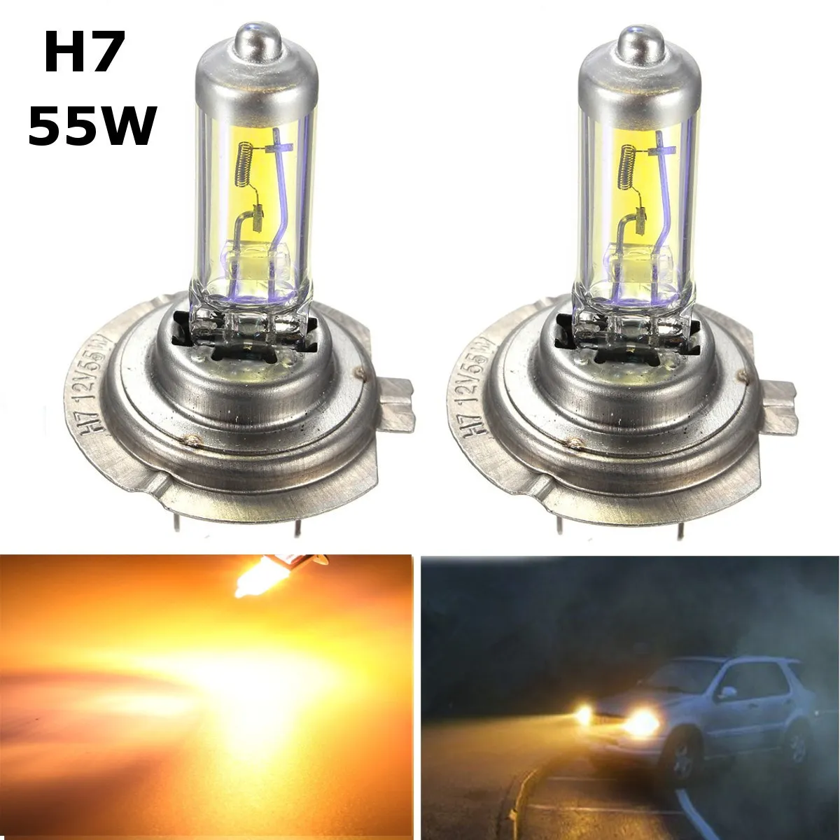 2x H1 H3 H4 H7 55 W желтый светодиодный автомобильный светильник галогеновая лампа лампы стайлинга автомобилей Ксеноновые лампы для фар Противотуманные фары ближнего света