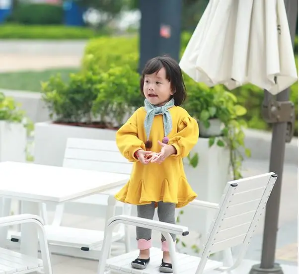 2018 Baby Girls Winter Cotton Ruffles Dresses, Baby Kids Lantern Sleeve