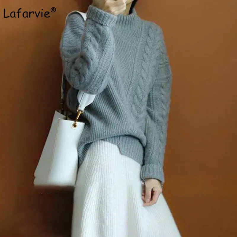 Lafarvie New Autumn Winter Women Sweaters And Pullover Turtleneck Loose Thick Knitting Cashmere Sweater Female Warm High Quality