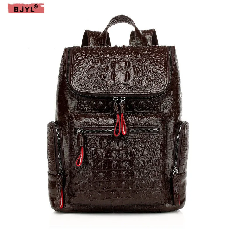 

BJYL 2018 New Women Backpack female European and American fashion shoulder Bag head layer of leather crocodile pattern Backpacks