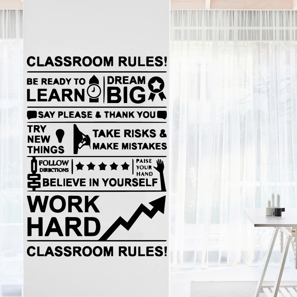 Diy правила класса Современные настенные стикеры s для украшение для классной комнаты наклейки Фреска для мальчиков комната Текст виниловая наклейка