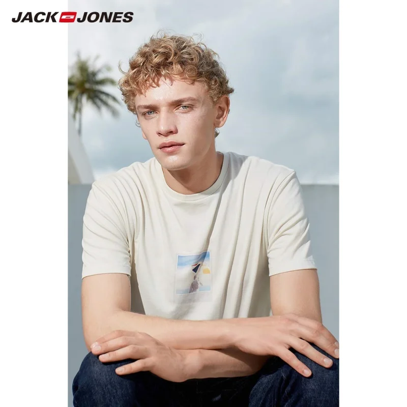JackJones Мужская футболка из хлопка с принтом, мужская одежда 219101527