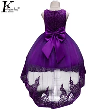 Шелковое платье для девочек с цветочным рисунком новые Летнее платье принцессы Платья для женщин для Обувь для девочек свадебное платье детей День рождения платье длинный хвост костюмы