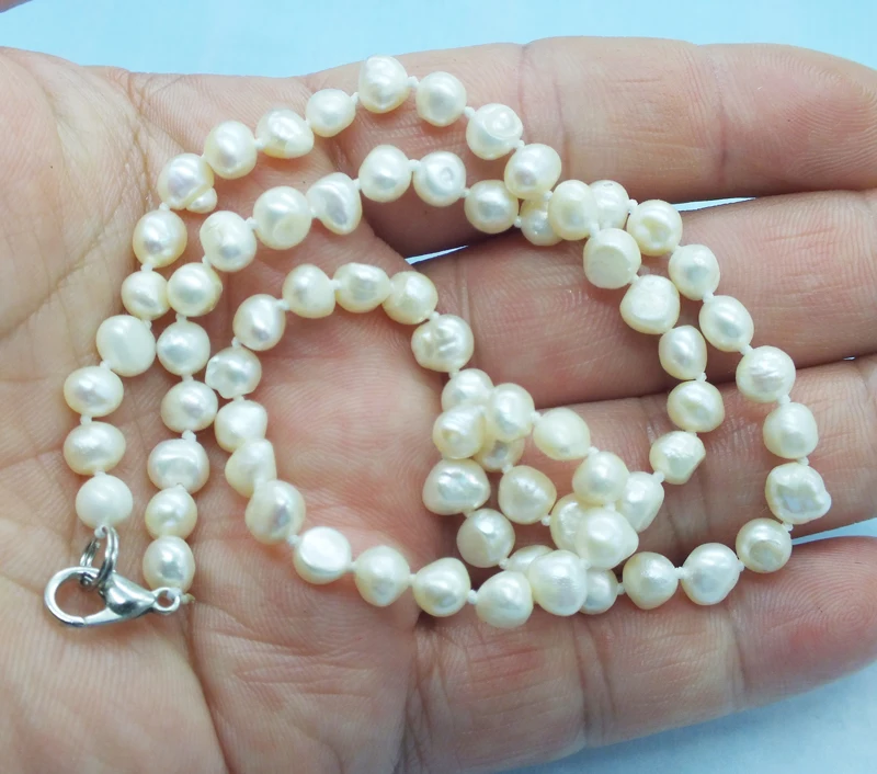 

Free Shipping, 3A 5MM Natural Ivory White Baroque Pearl Necklace 17"