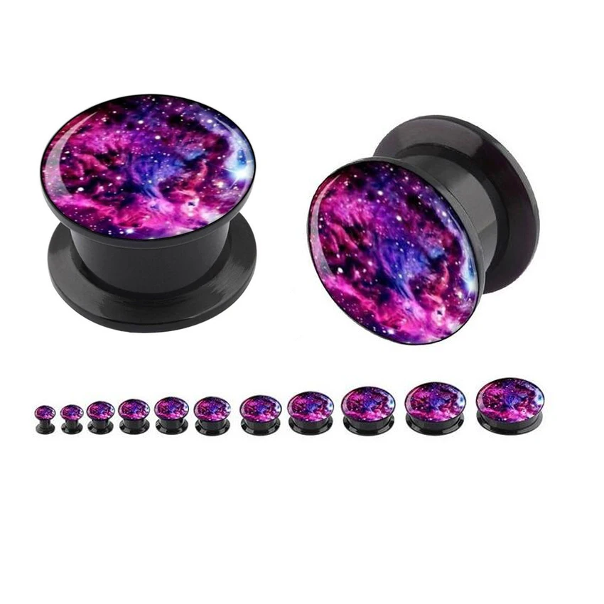 

1 Pair sale GALAXY logo Acrylic Ear Plug Gauegs Screw Fit Flesh Tunnel Body jewelry 2 pieces