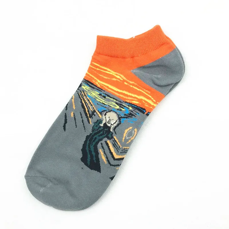 Новинка, мужские носки из чесаного хлопка, мужские летние термальные носки Ван Гога с художественным принтом счастливого человека, хлопковые носки высокого качества по щиколотку для мужчин