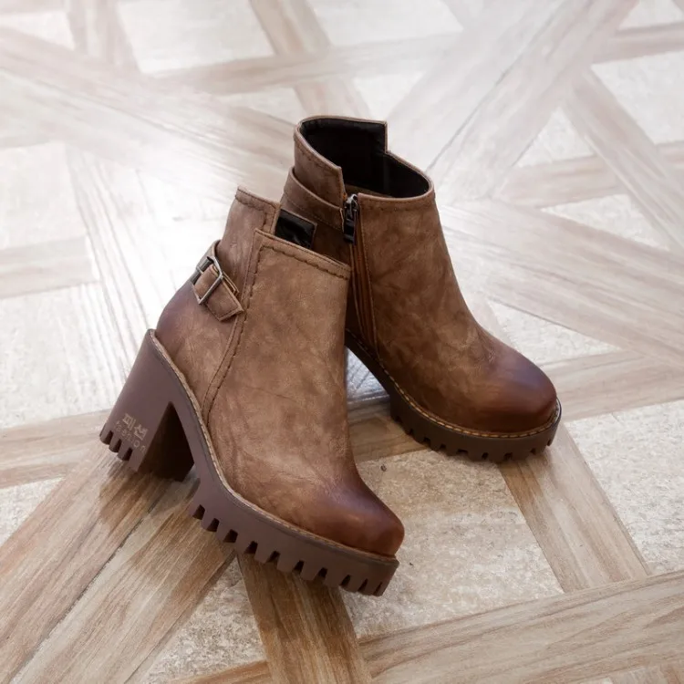 

Big Size 9 10 12 boots women shoes ankle boots for women ladies boots Solid color round head thick heel