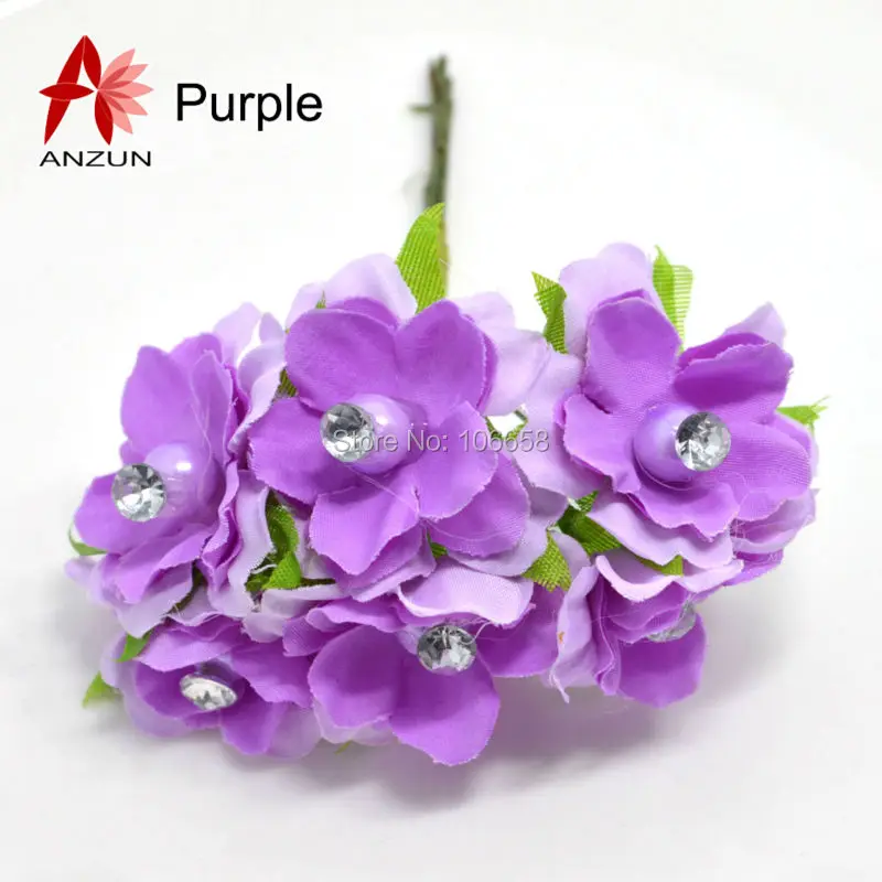 6pcs Artificial Cloth Flower Bouquet With Rhinestone For Decoration