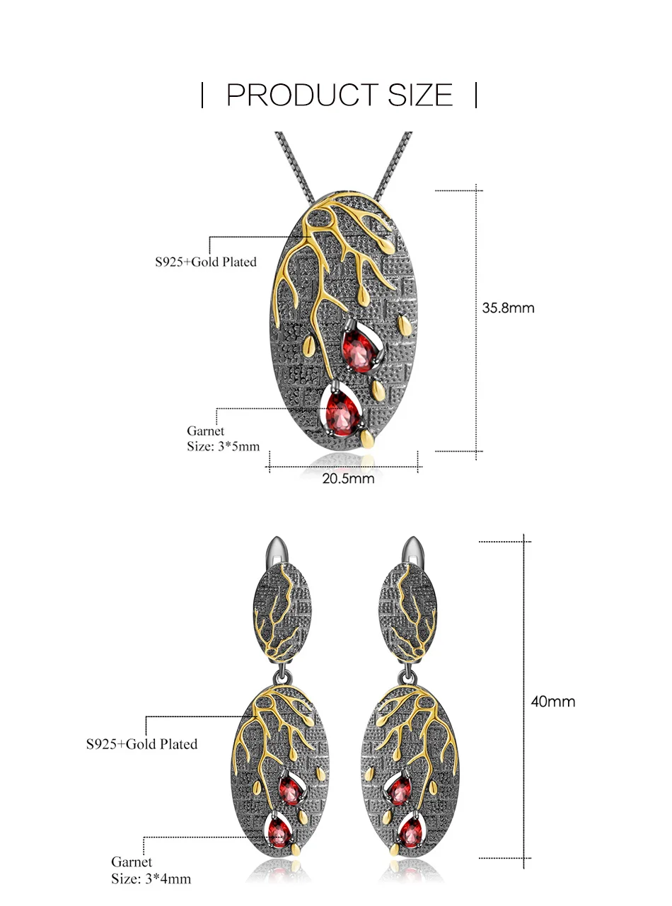GEM'S балетное кольцо с натуральным гранатом серьги кулон наборы 925 пробы серебро ручной работы лепесток цветочный набор украшений для женщин