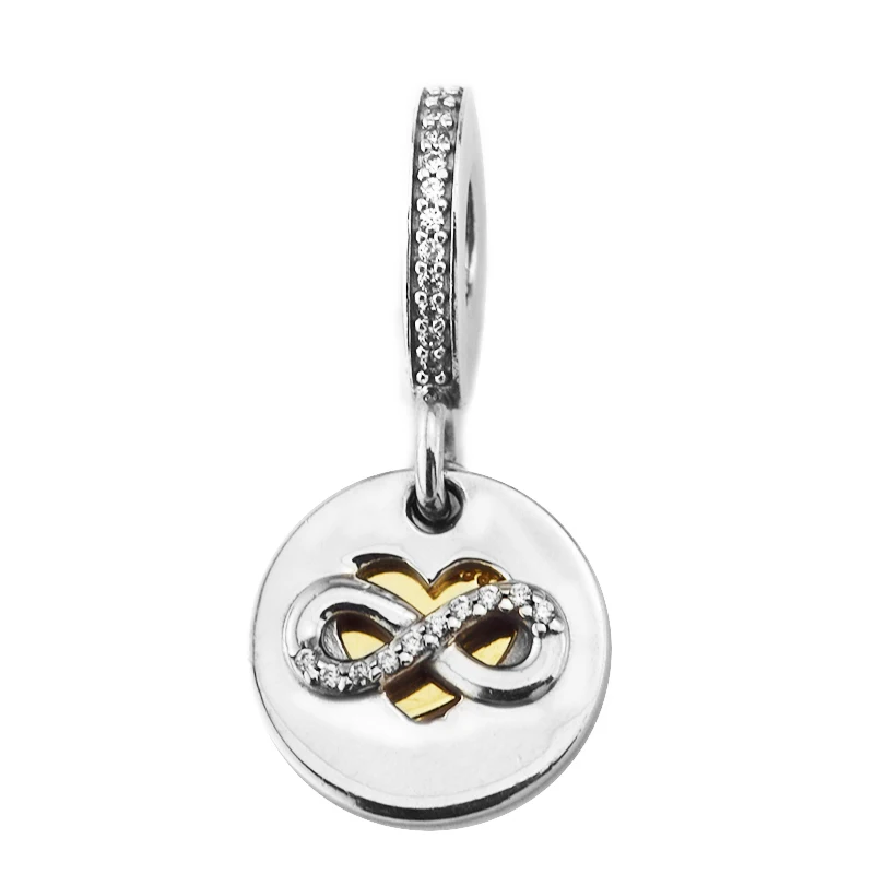 Подходит для Pandora Браслеты Сердце бесконечности Амулеты с 14 K настоящее золото Серебро 925 пробы-ювелирные изделия бусины