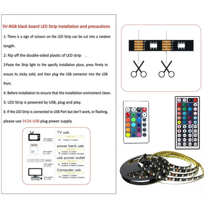 5050 RGB Светодиодная лента Водонепроницаемая DC 5 В USB светодиодный светильник гибкие ленты 50 см 1 м 2 м 3 м 4 м 5 м с пультом дистанционного управления для ТВ фона ноутбука