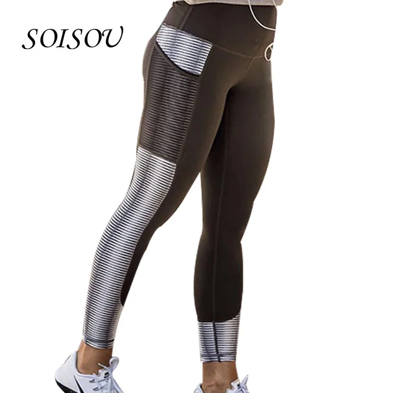 SOISOU Leggings Women Fitness Print Stitching Pants
