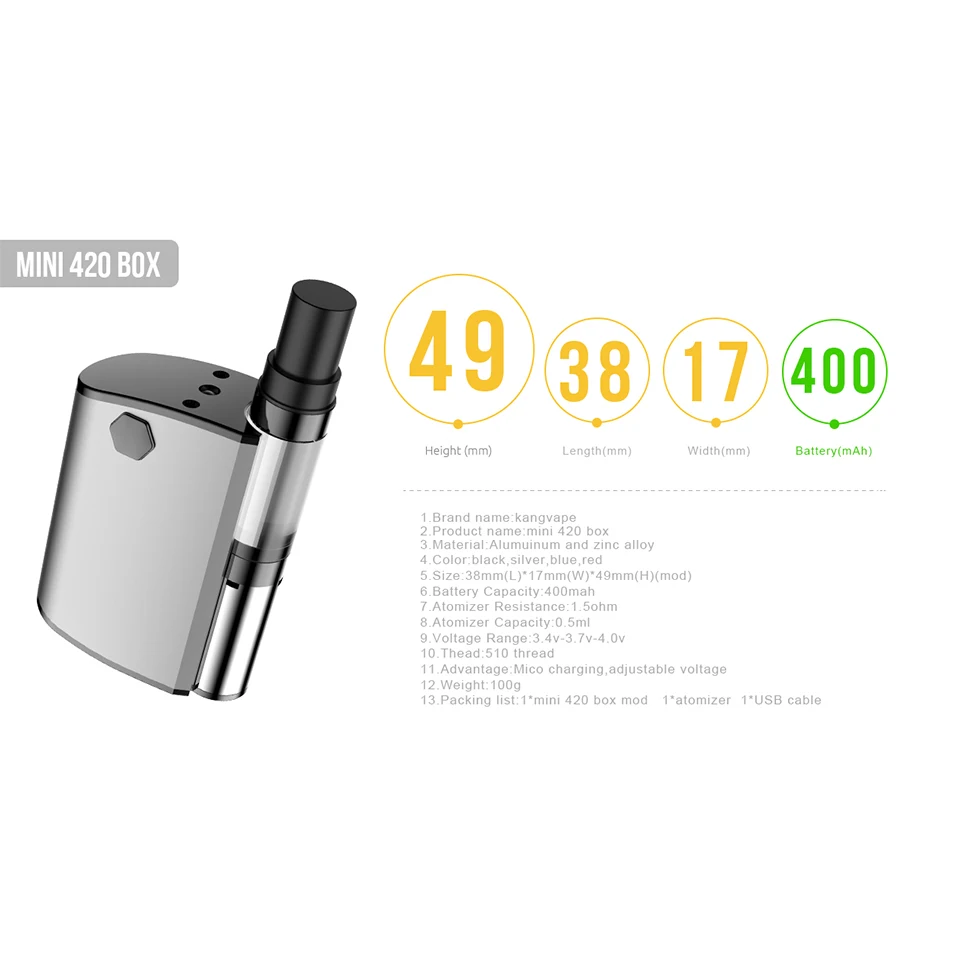 Оригинальный kangvape Мини 420 коробка Starter kit Портативный Vape с 400 мАч встроенный