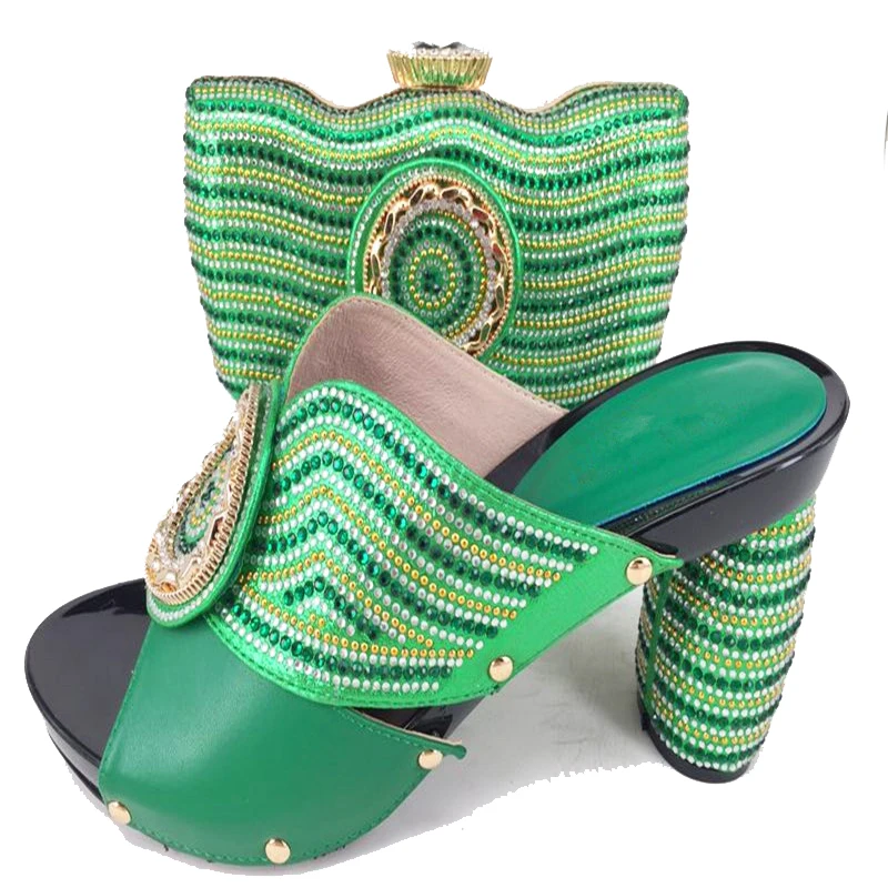 

Shoes and bag matching set size37 to 43 high quality slippers and clutches bag set bright green for african aso ebi SB8157-9