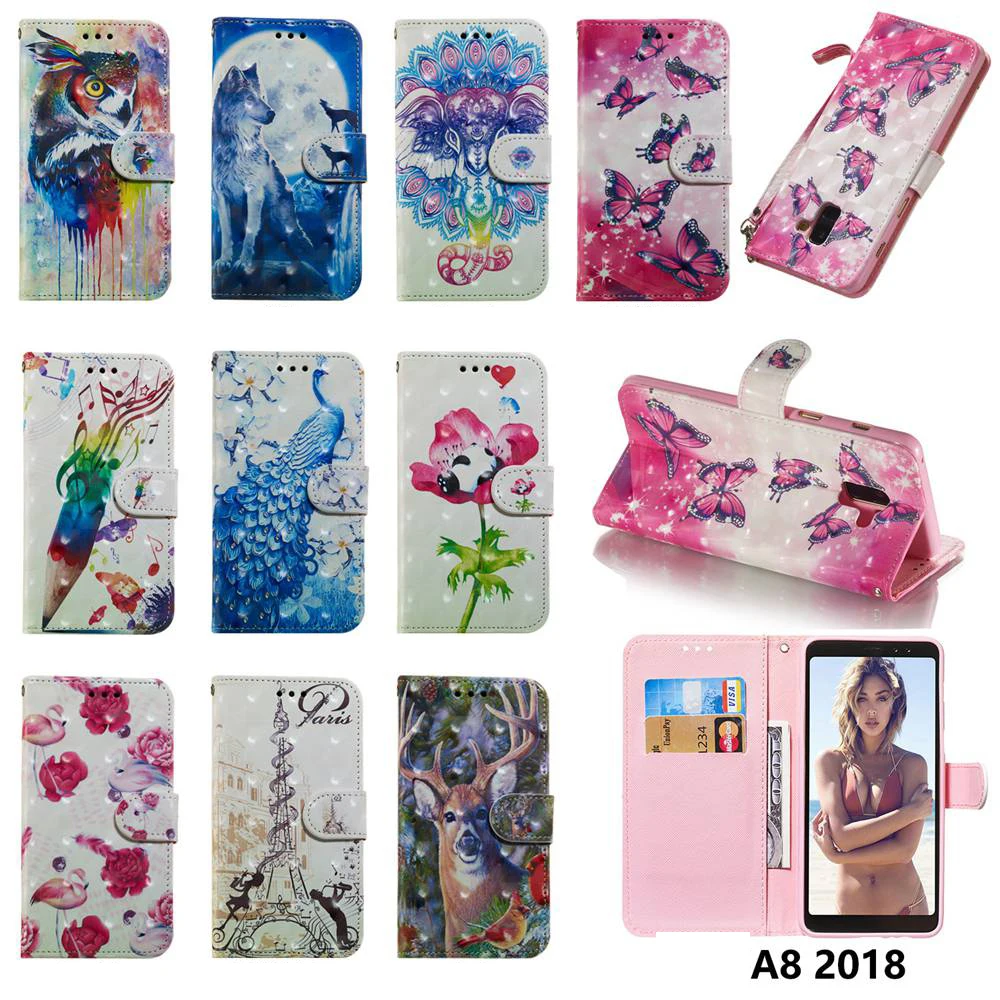 Чехол для Samsung Galaxy A8 Plus 2018 кожаный чехол 3D мультяшный телефона откидной
