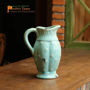 

NEW French retro style single handle high temperature ceramic vase,Mediterranean style High quality home decoration crafts vase