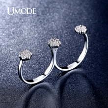 UMODE Brand New Fashion Jewelry Rhodium plated Micro Simulated Double Finger Rings For Women Wedding Bands