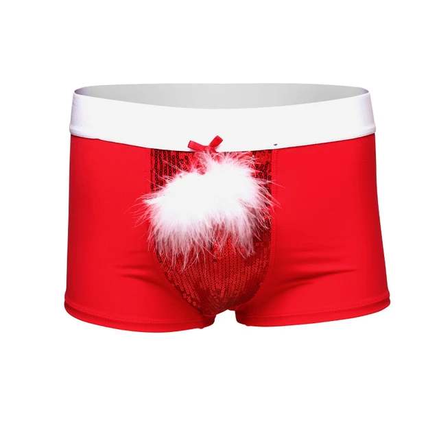 New Year Christmas Underwear Men's Boxer Shorts Feather+Bead Piece Have  S-M-L-XL-2XL Red Color Sexy Men Halloween Costumes - AliExpress