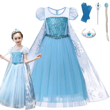

Elsa Dress Up Dress For Girl Toddler Princess Elsa Fancy Costume Kids Cosplay Game Sequined Snow Print Cloak Party Clothing