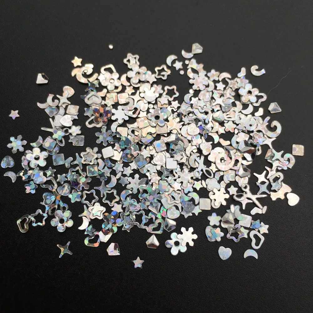 

20g Mix Shape Laser Silver PVC loose Sequins Glitter Paillettes for Nail Art manicure/sewing/wedding decoration confetti