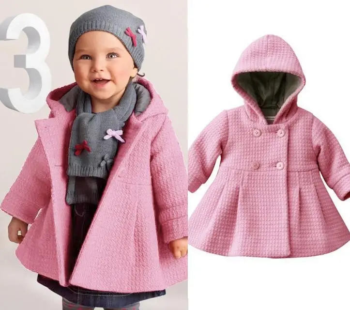 

2017 New Winter Baby Coat Fashion Pink Baby Jacket 1-3 Years Children's Coats Soild Hooded Infant Outerwear