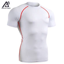 Профессиональные компрессионные колготки с защитой от пота, спортивные мужские компрессионные футболки для фитнеса с коротким рукавом белого цвета