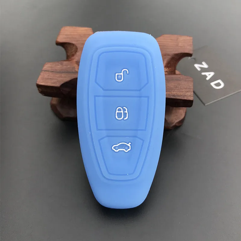 ZAD силиконовый чехол для ключей от машины чехол для Ford Mondeo Focus Fiesta Kuga C-Max S-Max MK3 Замена авто 3 кнопки ключ протектор - Название цвета: light blue