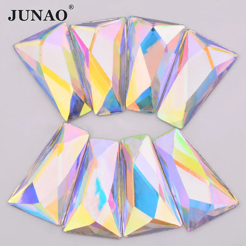 

JUNAO 13x27x44mm Large AB Acrylic Rhinestones Applique Big Strass Trapezoid Flatback Crystals Non Sewing Fancy Stones for Crafts