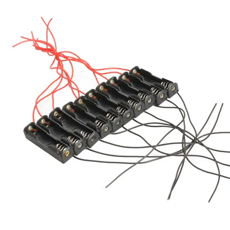 

10PCS Single Slot AAA Mobile Battery Clip Case Holder Box Solderless with Wire Leads DIY Battery Storage Cases For AAA Battery