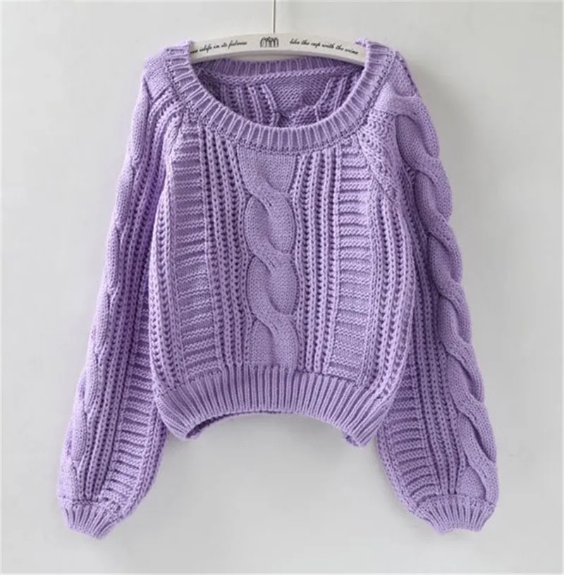 Harajuku Women's Pull Sweaters 2019 New purple Jumpers Candy Color Knotting Roupas femininas Chic Short Sweater Twisted Pull