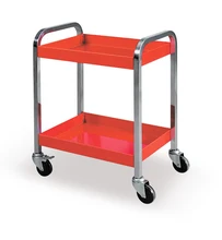 26‘’ Red 2-Tier Storage Shelves Tools Cart with 360 Degree Free Rotation Wheels for Workshop Garage Use