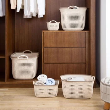 

3 Size Weaving Rattan Basket Multifunctional Bathroom Shower Storage Basket Laundry Storage Organizer With Handle