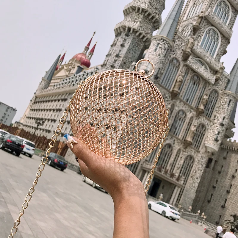Модные ажурные женские сумки на плечо изысканные металлические круглые через с