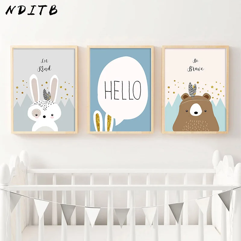 NDITB племя лесной животное холст художественный постер Медведь Кролик принт для