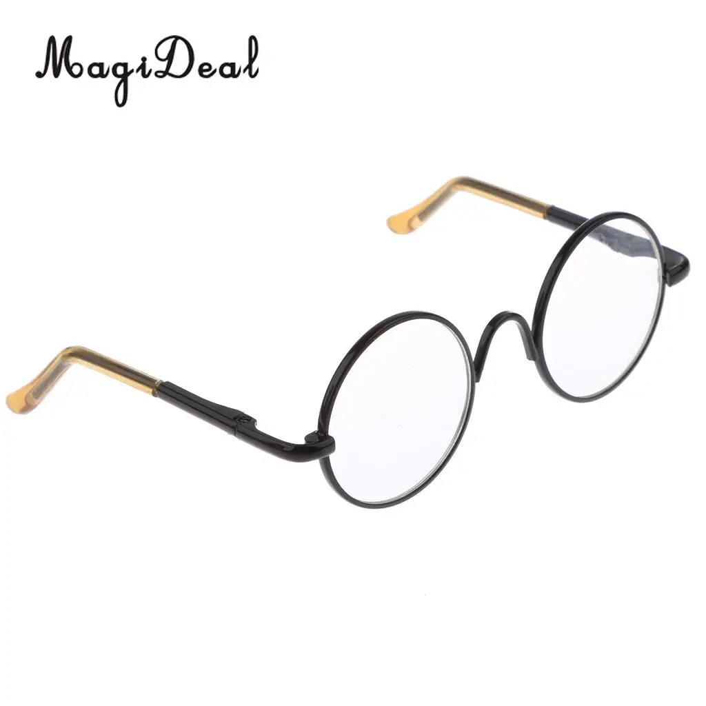 2 Pairs of Retro Hippy Style Round Metal Frame Clear Lens Eye Glasses Eyewear with Silver & Black Frame for Dolls Accessories