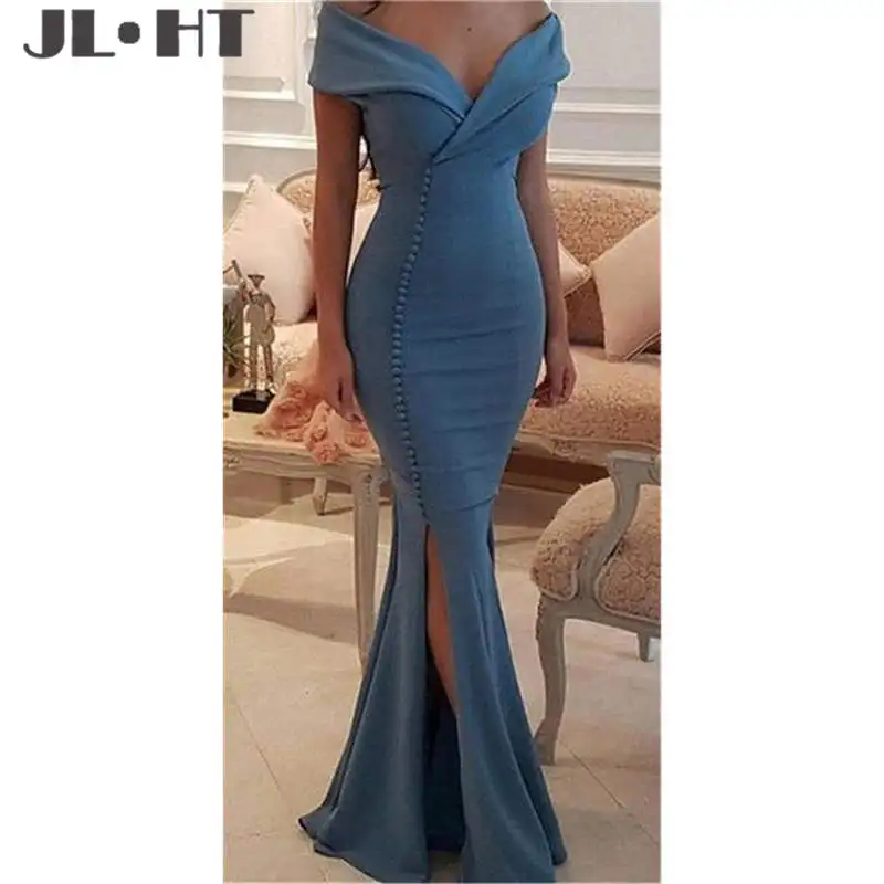 Elegant Off Shoulder Evening Dresses Mermaid Long Sweetheart Side Split Button Evening Party Dresses for Women evening wear for women