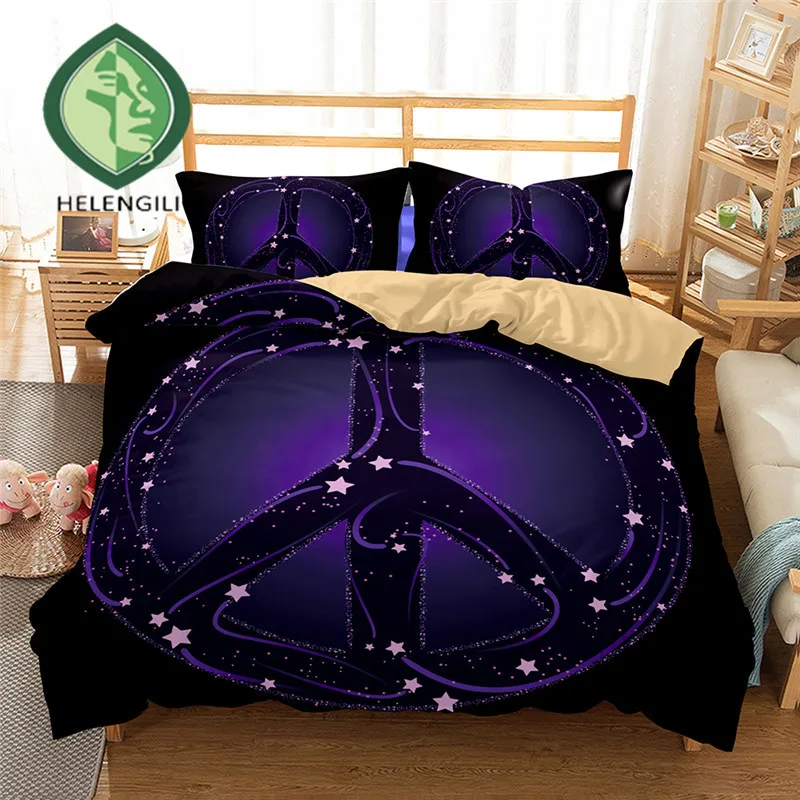 

HELENGILI 3D Bedding Set Peace Hippie Print Duvet cover set lifelike bedclothes with pillowcase bed set home Textiles #2-03