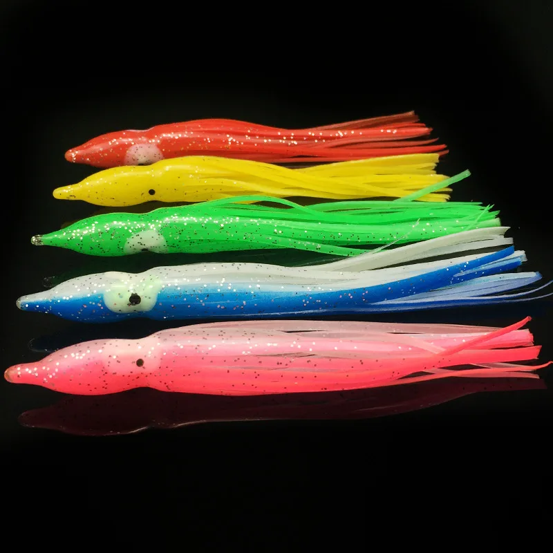 5pcs Flexible Soft Squid Lures Silicone Lure with Luminous Eyes
