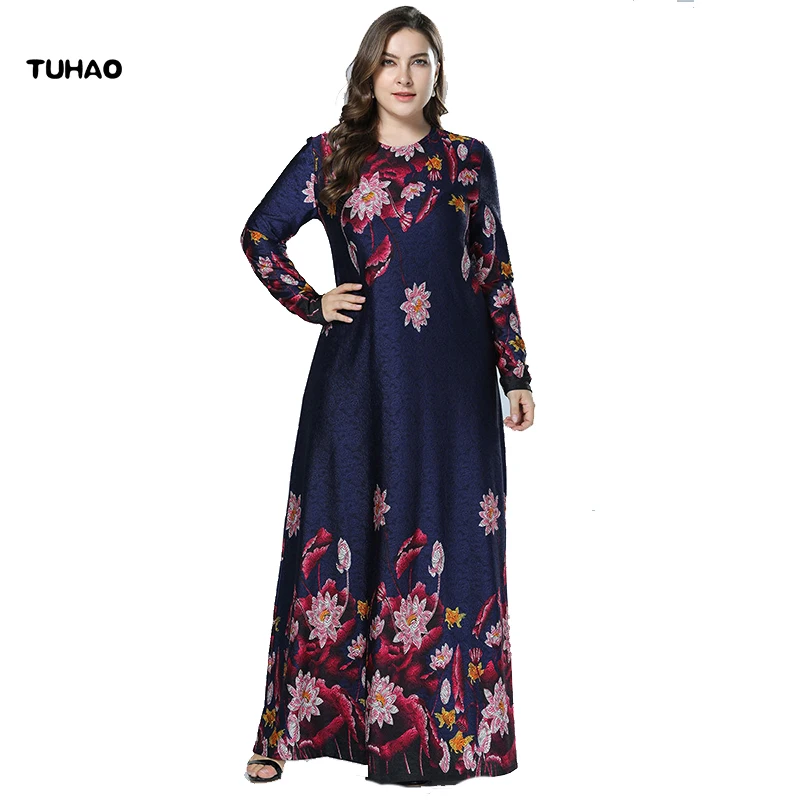 

TUHAO 2019 Autumn Large Size 4XL 3XL Vintage Retro Women's Long Sleeve Elegant Dress Maxi Long Mother Party Dresses Winter ZZL